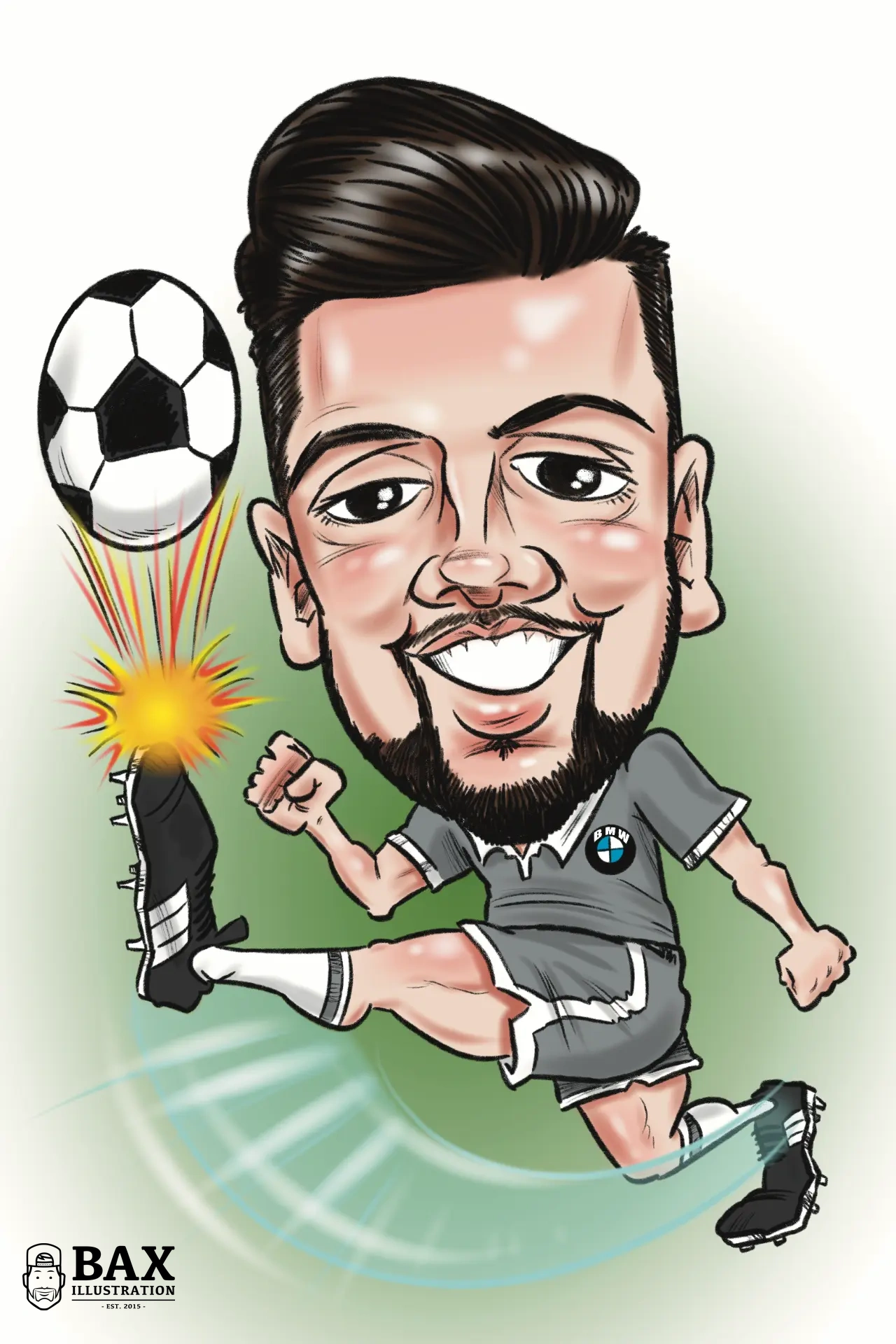 Ibrahim playing soccer in a personalized gift caricature
