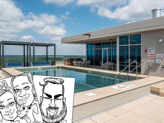 Digital caricatures created for a Bax Illustration pool party event