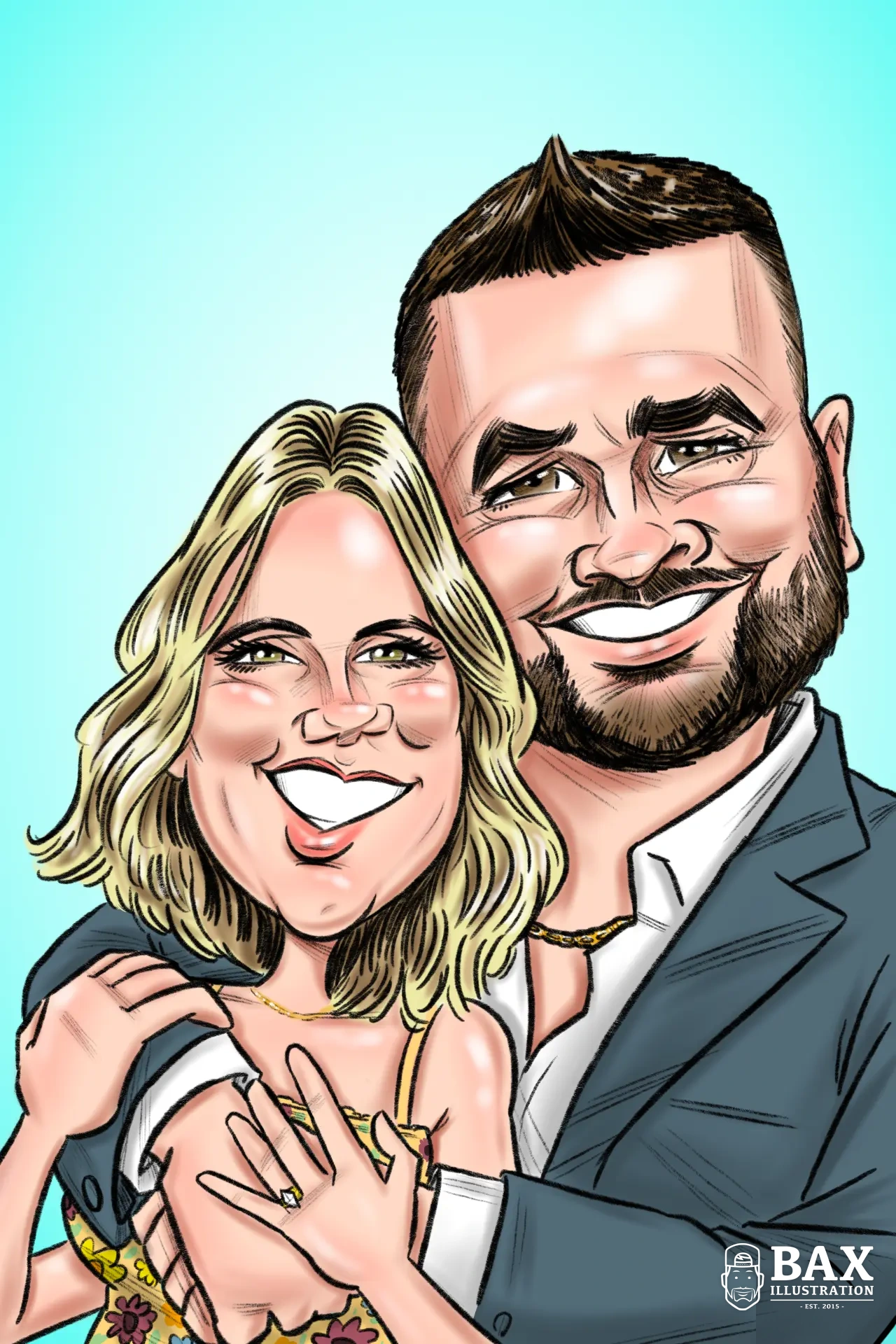 Wedding couple in a personalized color caricature
